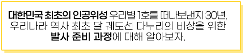 대한민국 최초의 인공위성 우리별 1호를 떠나보낸지 30년, 우리나라 역사 최초 달 궤도선 다누리의 비상을 위한 발사 준비 과정에 대해 알아보자